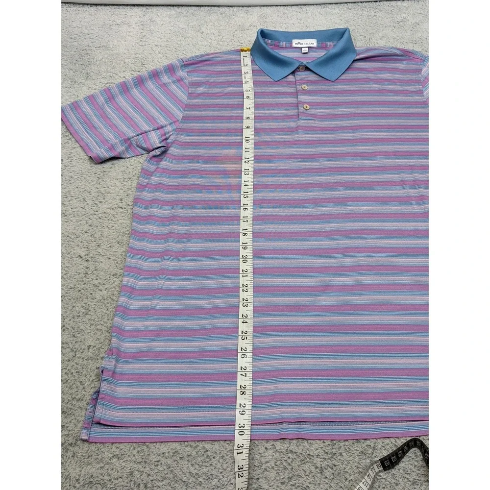 Peter Millar Performance Polo Golf Shirt Blue Pink Stripe Mens Large 100% Cotton